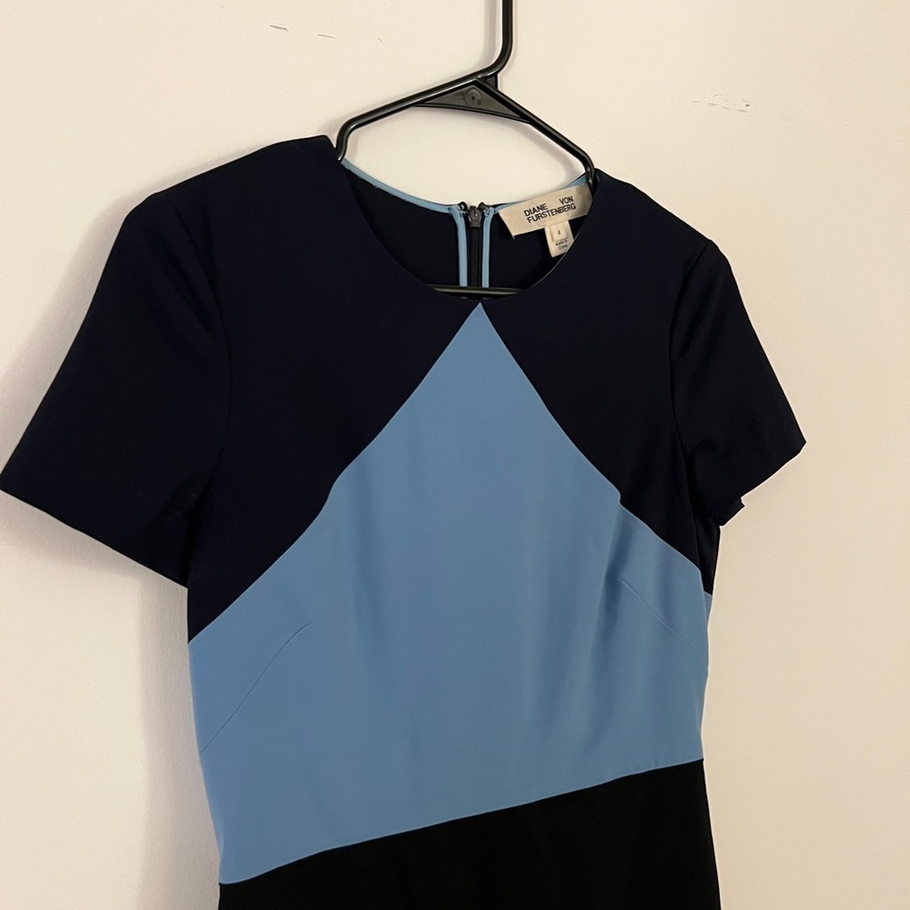 Diane con furstenberg colorblock navy blue shift work dress size 4 - Picture 2 of 5
